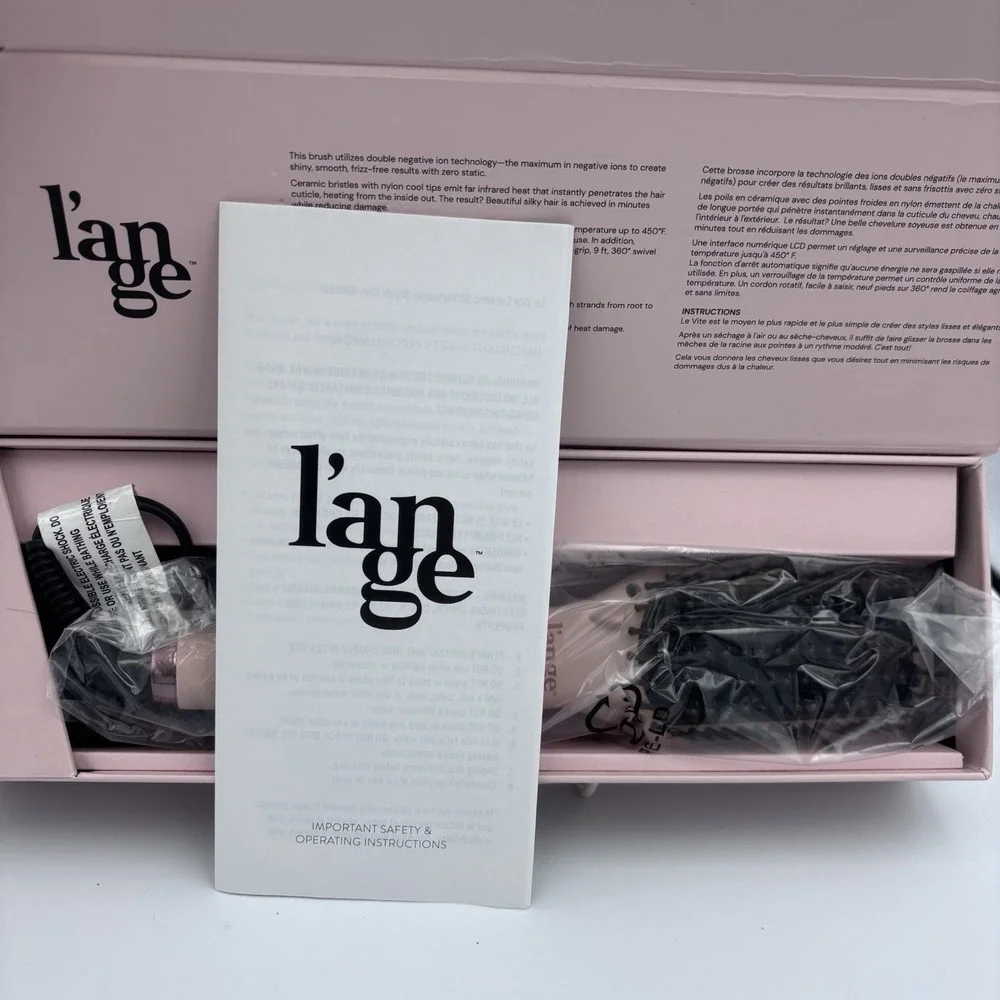 L'ange Le Vite Hairbrush Straightener NEW Pink Blush Thermal Ceramic Open Box